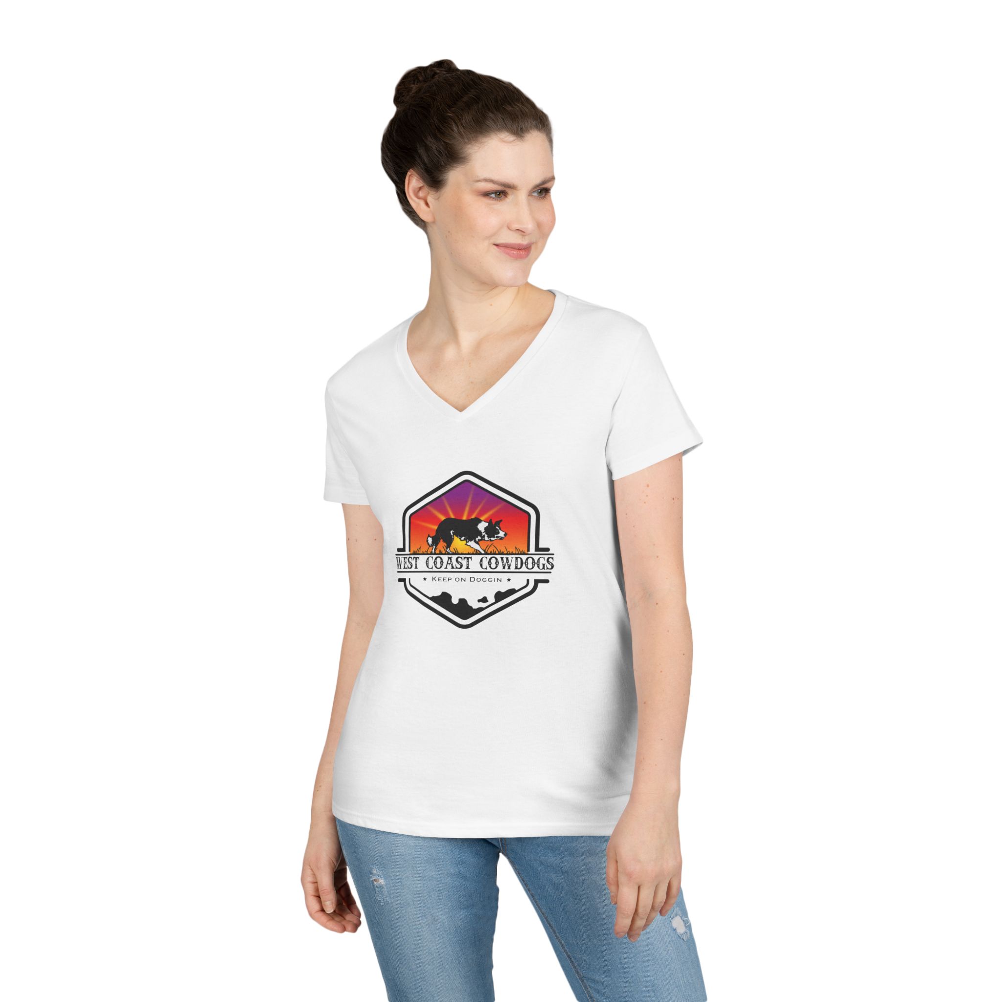 West Coast Cowdogs Ladies' V-Neck T-Shirt, Dog Lover Gift, Casual Tee, Pet Owner Apparel, Outdoor Adventure Shirt - Image 6