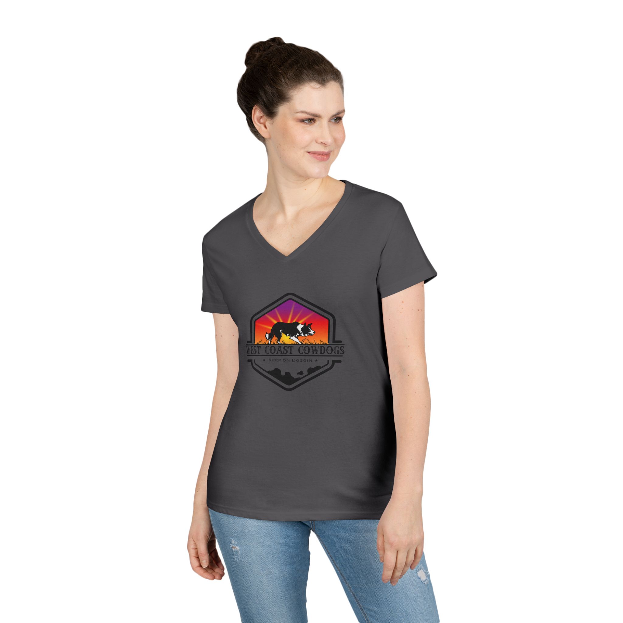 West Coast Cowdogs Ladies' V-Neck T-Shirt, Dog Lover Gift, Casual Tee, Pet Owner Apparel, Outdoor Adventure Shirt - Image 18