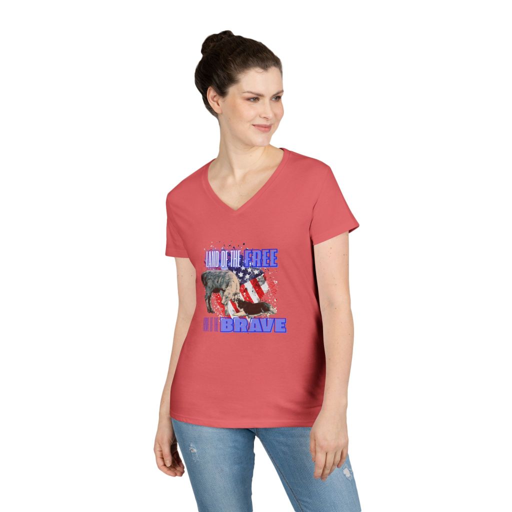 Brave American Dog V-Neck T-Shirt | Patriotic Tee for Dog Lovers, 4th of July, Casual Wear, Animal Advocacy, Gift Ideas