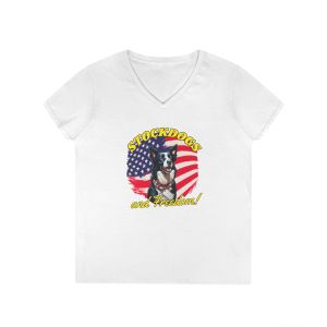 Patriotic Dog Lover V-Neck Tee | Stock Dogs and Freedom T-Shirt for Pet Owners, 4th of July, Dog Mom Gift, Casual Wear, Animal Lover Apparel