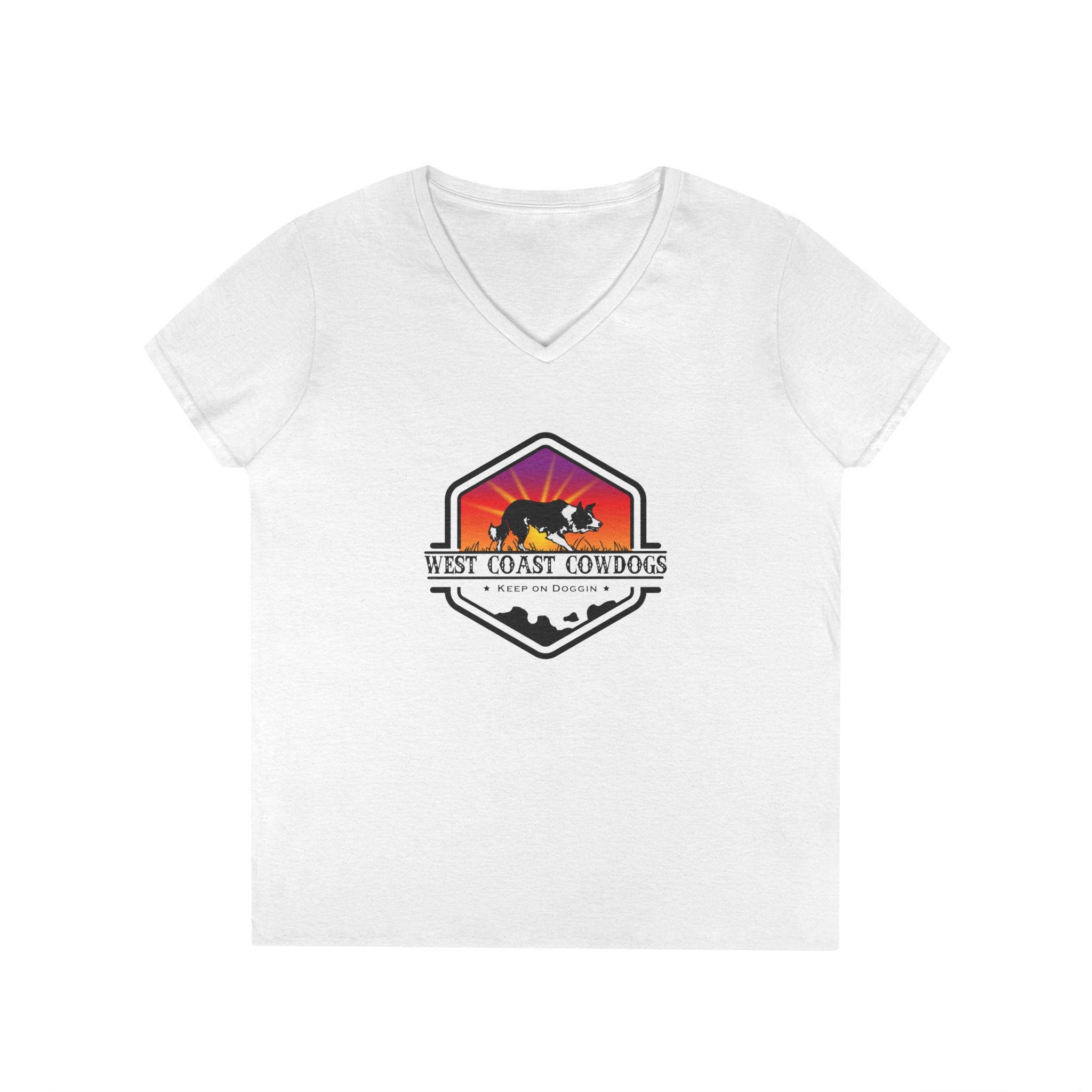 West Coast Cowdogs Ladies' V-Neck T-Shirt, Dog Lover Gift, Casual Tee, Pet Owner Apparel, Outdoor Adventure Shirt - Image 4